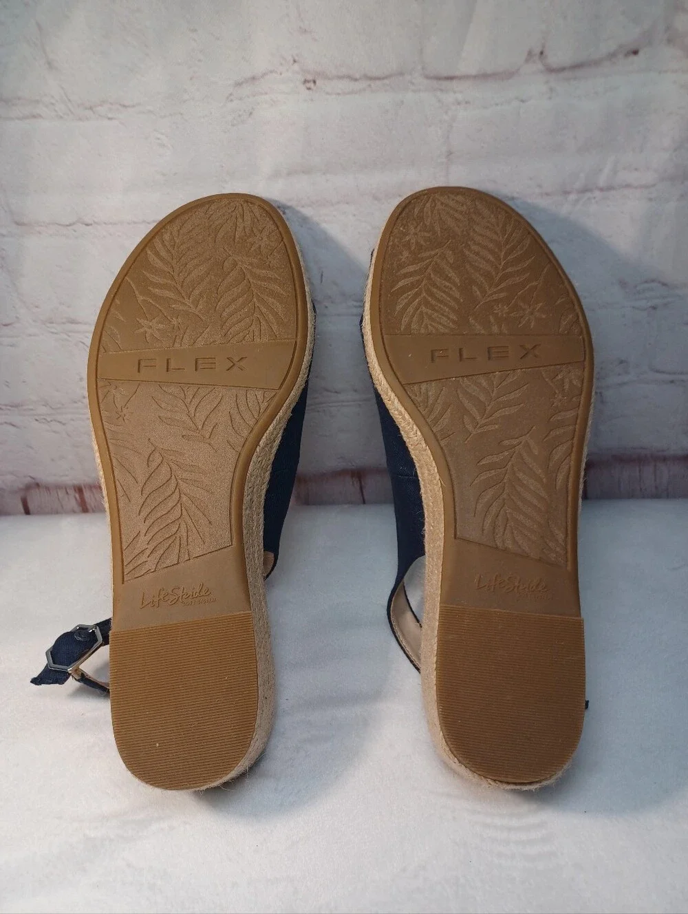 lifestyle navy espadrille wedge sandals slingback peep toe women's 10w